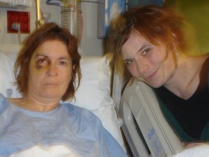 Jen, in hospital the first week, and Erin, my daughter .